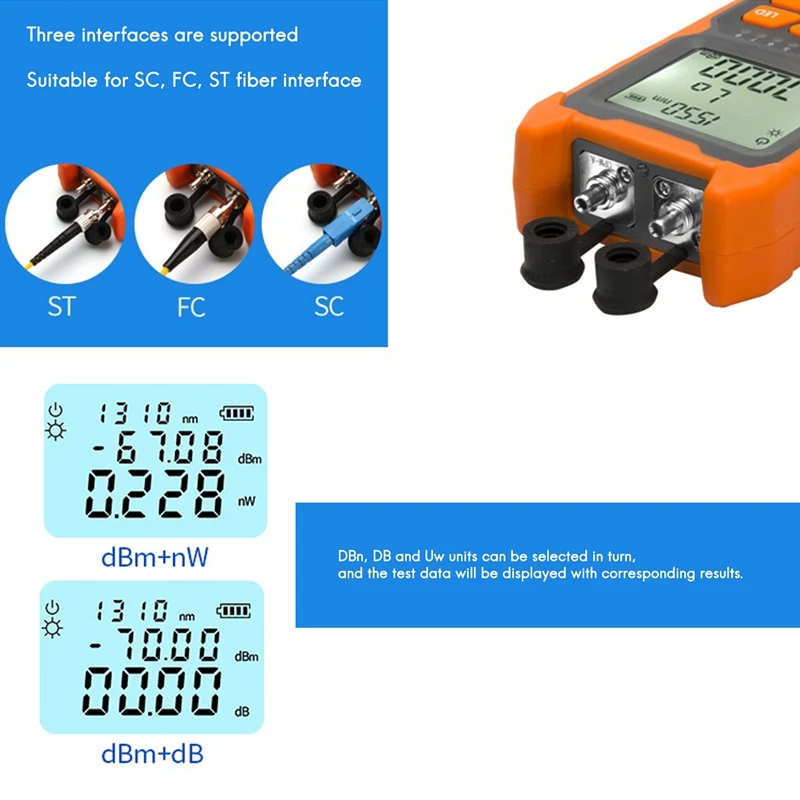 Rechargeable Optical Power meter, Visual Cable Test, LED Lighting Optical Fiber Tester, 10Km Visual Fault Locator