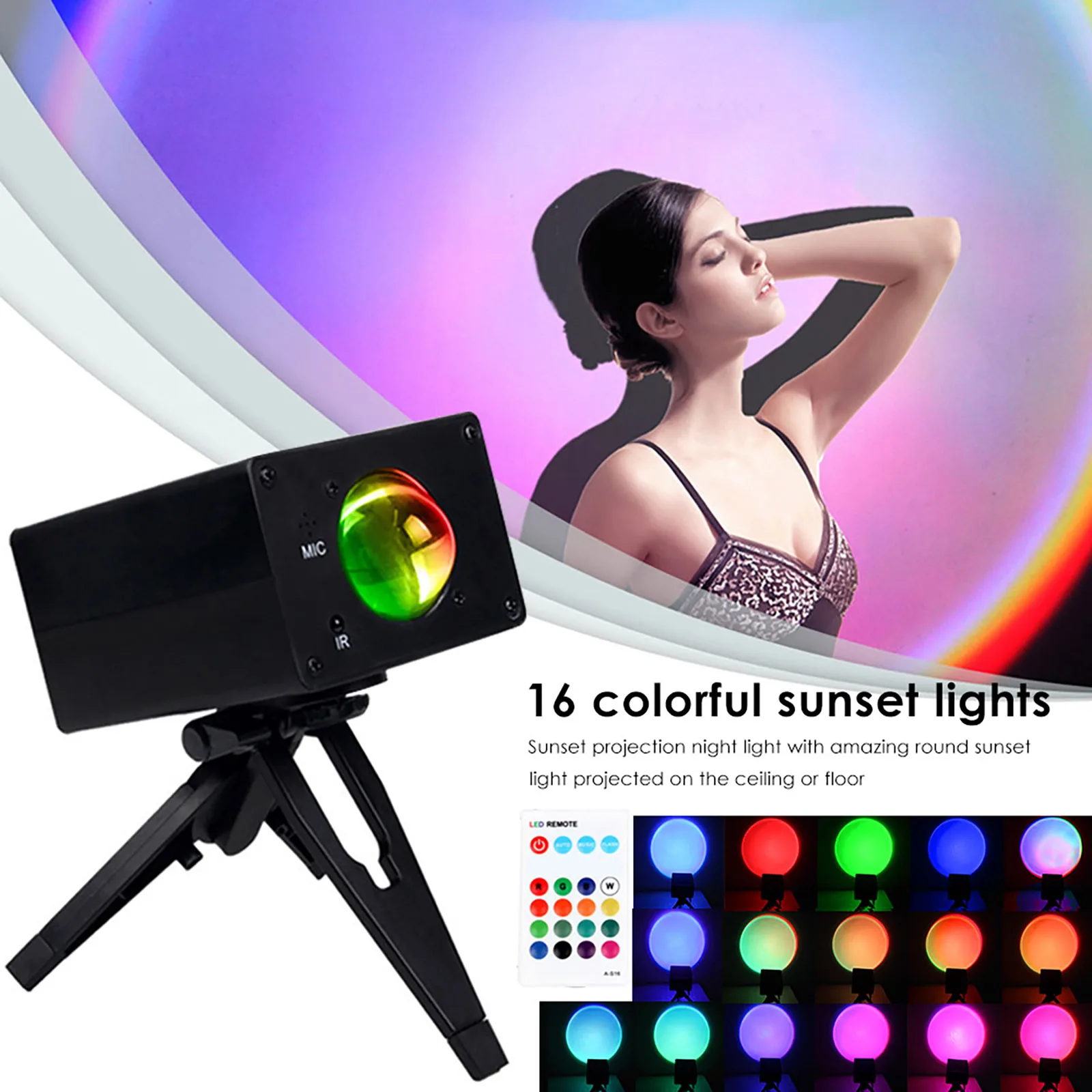 

Sunset Projection Lamp Remote Control Color Changing Romantic USB Night Light Home Coffee Shop Background Wall Decor Sunset Lamp