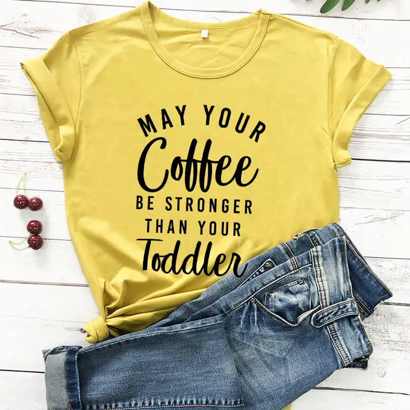 Пусть ваш кофе будет сильнее чем малыш 100% хлопок мама жизнь футболка День матери