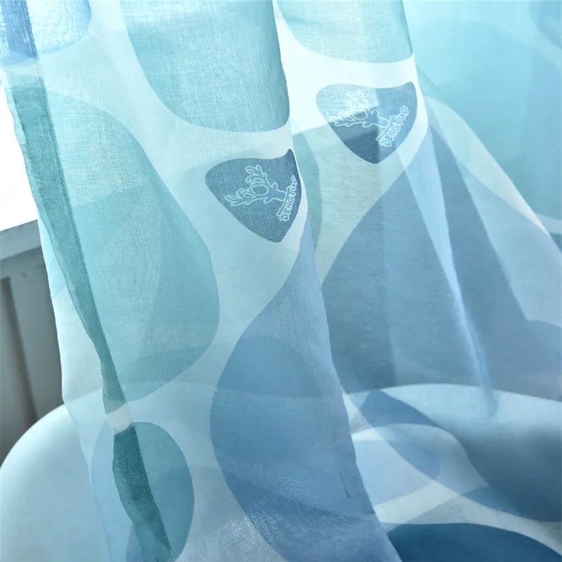 Blue Cobblestone Printed Curtains Shading Fabrics for Living Room Modern Yellow Blackout Curtains Water Ripple Curtain WP419#20