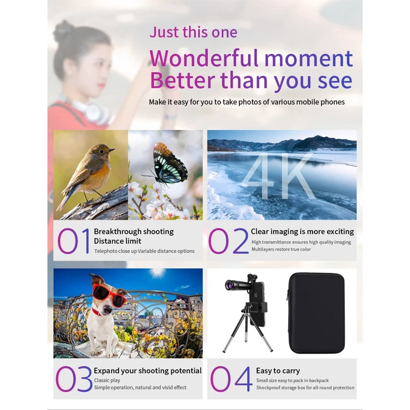 

Phone Lens Mobile Pphone Telescope Four-In-One Lens 22 Times Telescope Fisheye Wide-Angle Macro Lens