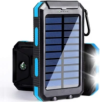 outdoor survival camping equipment portable waterproof 20000mah solar power charger bank with led flashlights for adventure emer