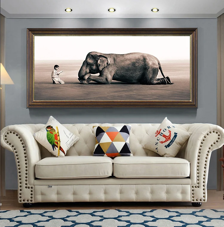 Современный Мальчик и слон природа фото холст картины животные настенные