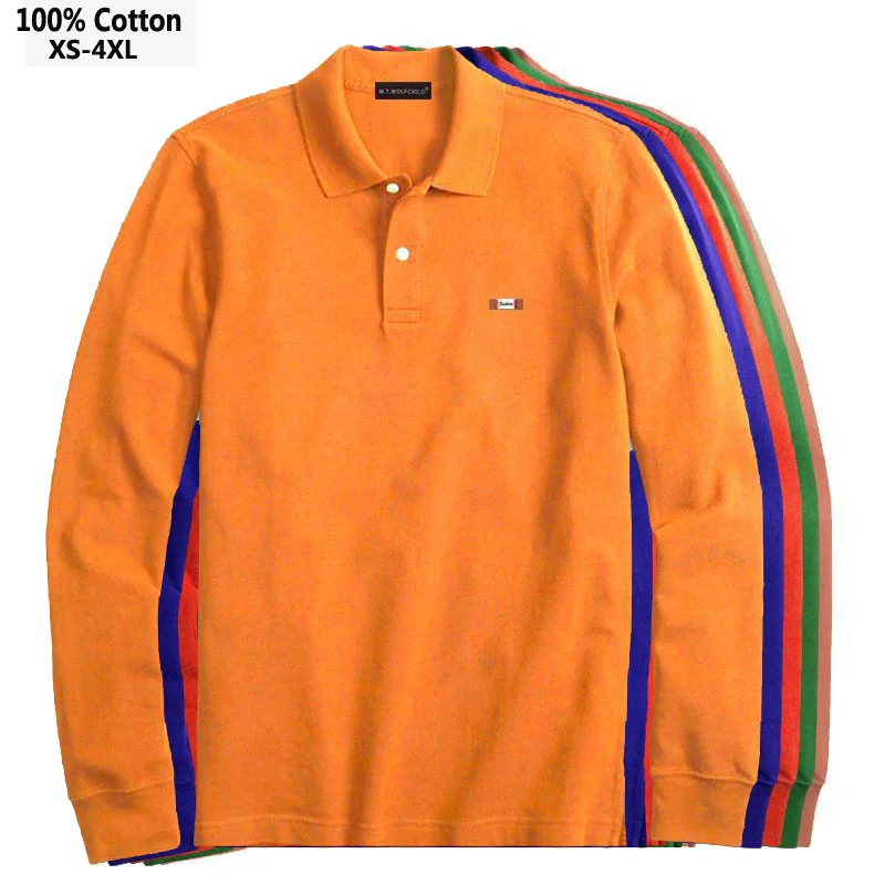 Мужские рубашки поло с длинным рукавом повседневные однотонные из 100% хлопка XS 4XL