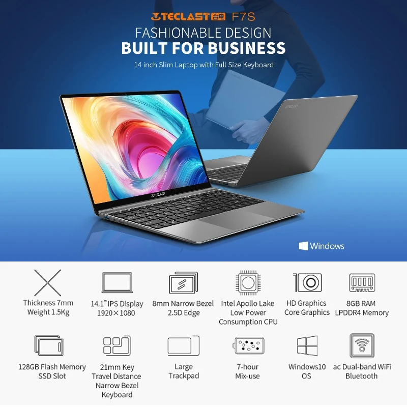 Teclast F7S ноутбук 14 1 &quot8 ГБ ОЗУ 128 Гб SSD Windows 10 Intel N3350 двухъядерный 2 4 ГГц 2.0MP