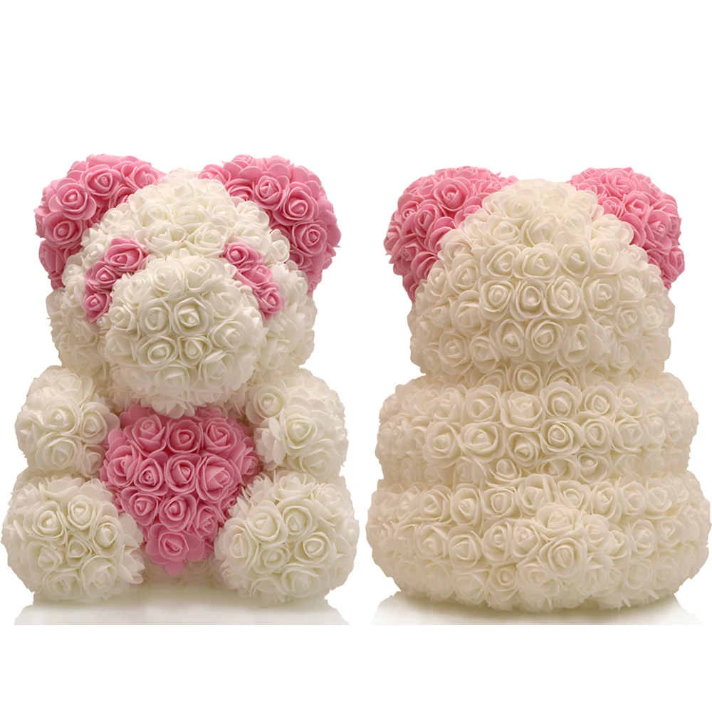 pink rose bear 2 Большой Радужный медведь из роз в коробке 38 см 3D пенопластовые розы медведь плюшевый медведь костюм мыло цветок Рождественский подарок Прямая поставка - Цвет: pink rose bear 2