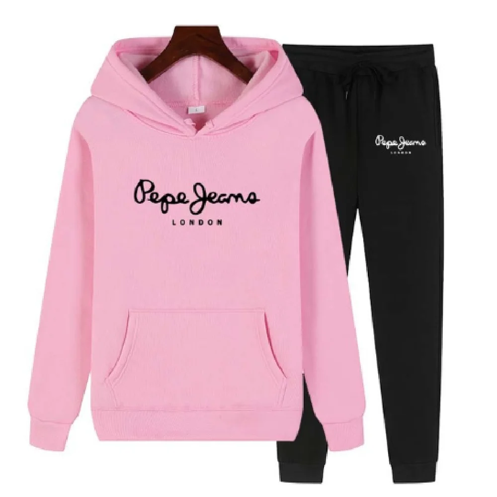 

2 Piece Tracksuit Set Women Pink Printed Hoodie Sweatshirt Female Sport Pullover Suits Women's Sportwear Suit