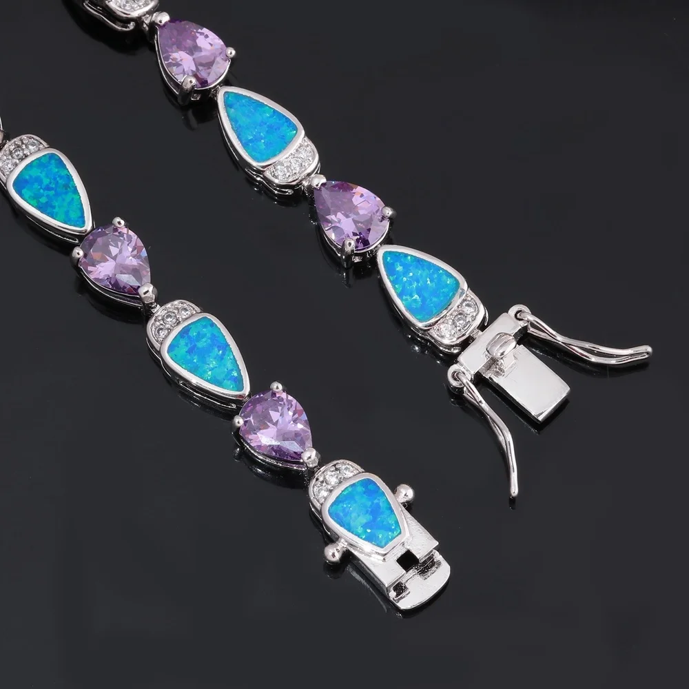 

CiNily White & Blue Fire Opal Chain Link Bracelets Silver Plated Rainbow Violet Droplets CZ Crystal Stone Luxury Jewelry Female