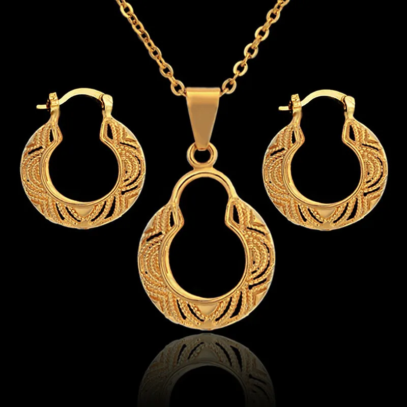 

Bridal Dubai Gold Jewelry Sets Zircon Heart Necklace Earrings Nigerian Wedding Party Women Fashion Jewelry Set