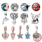 Оптовая продажа с фабрики, подвеска из стерлингового серебра 925 пробы в форме сердца, подвески сделай сам, подвески с морскими волнами и рыбками, подходят для браслета Pandora, подвеска сделай сам