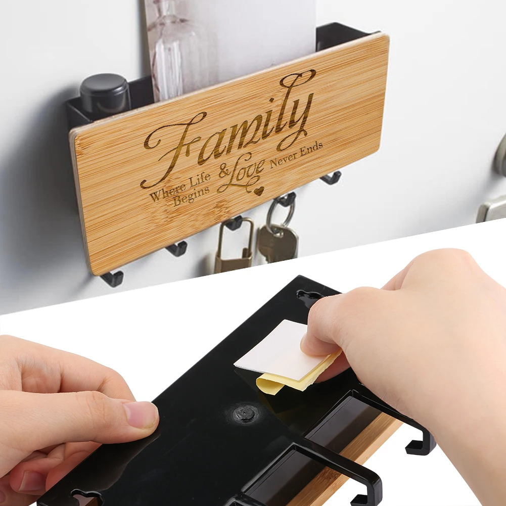 

New Wall-Hung Wooden Decorative Wall Shelf Sundries Storage Box Key Hanger Organizer Home Keys Rack Family Text Practical Gift
