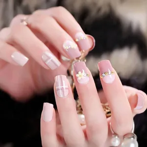 Накладные ногти, 24 шт.компл., с принтом свежих цветов, искусственные ногти для дизайна, розовые, красные, синие, накладные ногти с клеем, Типсы для ногтей 11,11