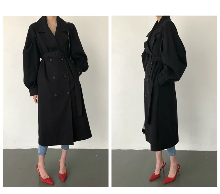 Windbreaker Women Trench Coat Belt Waist Autumn Double Breated Oversize Long Coat Lady Streetwear Korean Outwear