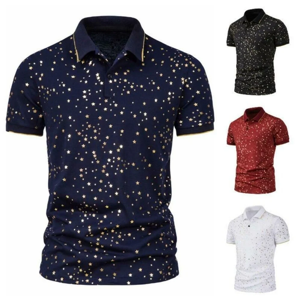 

Men's Classic Star Printed Pure Colour Short Sleeve Fashion Basic Loose Tee