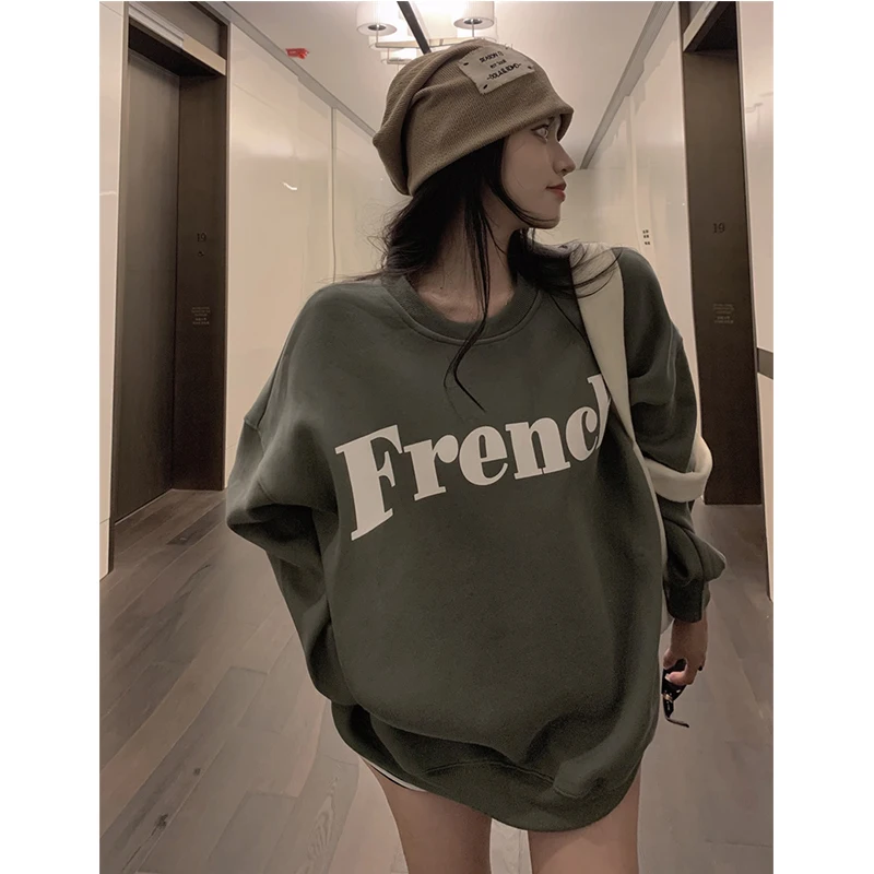 

Hong Kong 2021 Spring and Autumn New Letter Printing Sweatshirt Women Korean Version Chic Loose Round Neck Long Sleeve Hoodies