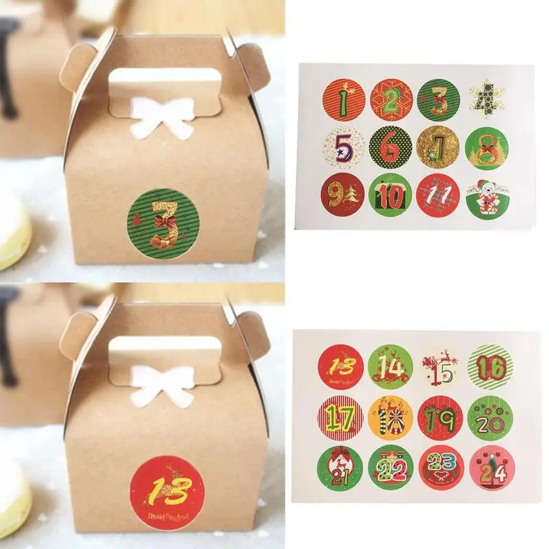 

DIY Merry Christmas Advent Calendar Number Paper Sticker Candy Packaging Labels Sealing Cookie Digital Stickers Decoration E1R6