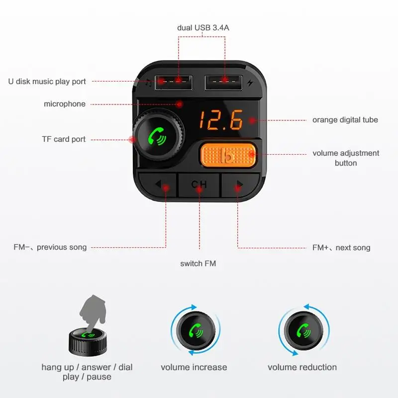 Bluetooth 5 0 беспроводной автомобильный fm-передатчик двойной 3.4A USB Автомобильное