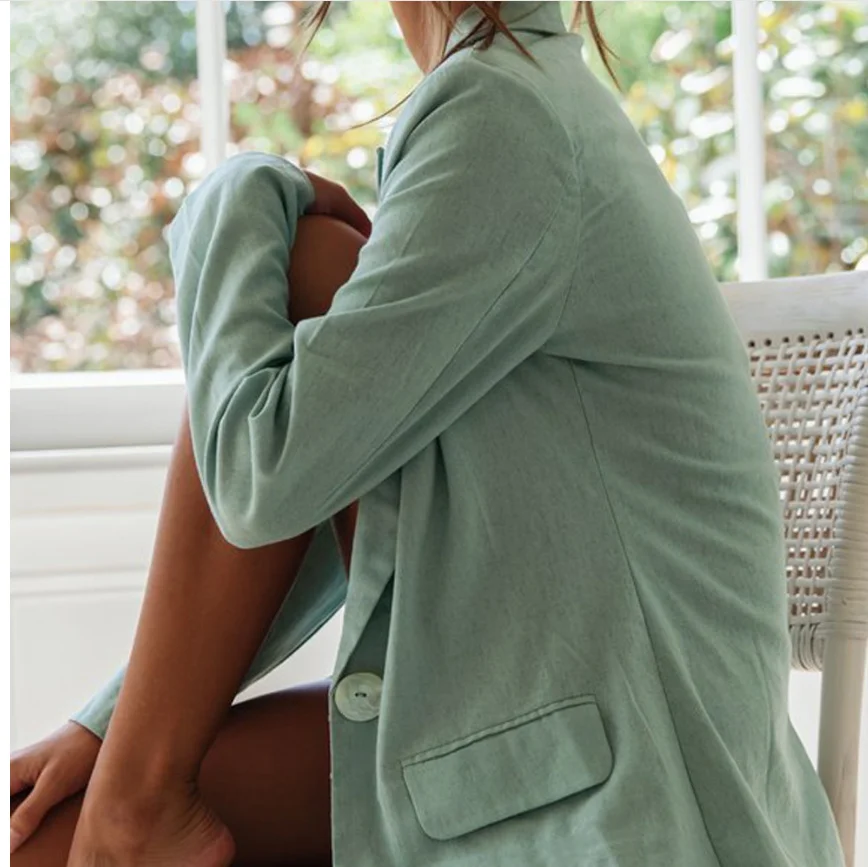 Розовый зеленый длинный рукав с одной пуговицей клапаном спереди карманы