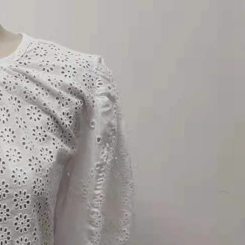 

Women Shirt 2021 Spring and Summer New Women's Hollow Lace Edge Solid Color Blouse or Shirt