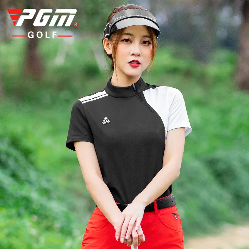 

2020 PGM New Golf Apparel Summer Women Asymmetric Black And White Stitching Golf T-shirt Short Sleeve Quick Dry Sports Clothes