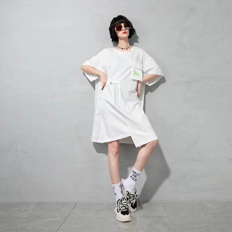 

Max LuLu Summer 2021 New Streetwear Women Irregular Deisgn Black Dress Ladies O-Neck Patchwork Vestidos Girl Loose Mini Dresses