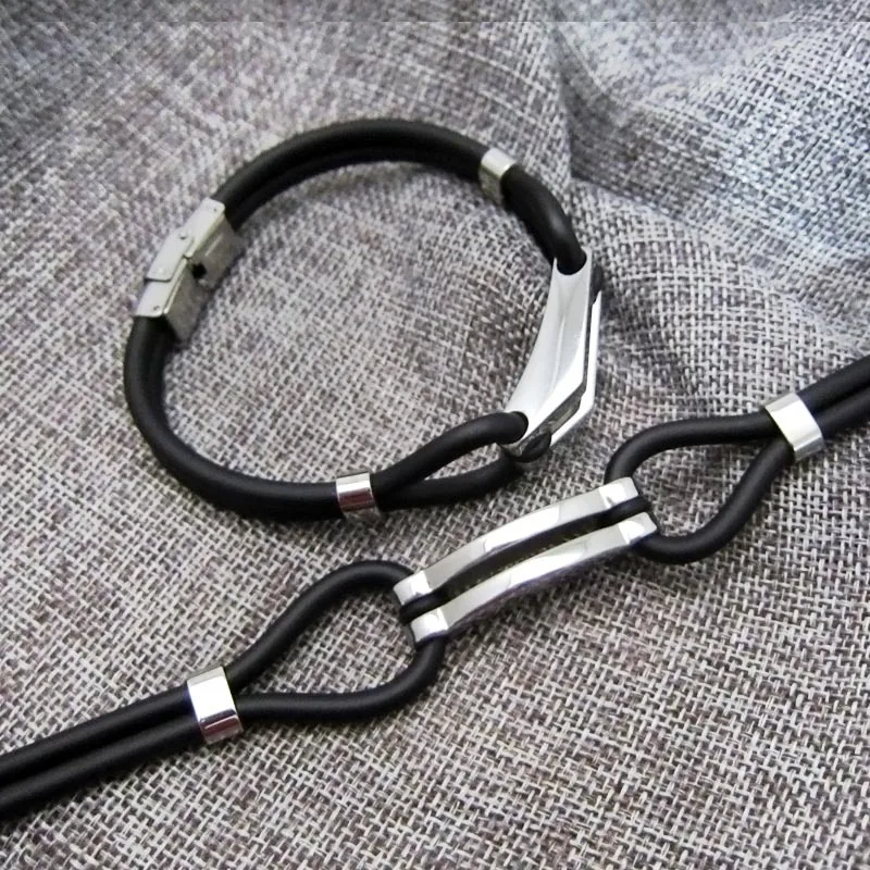 Браслет мужской из натуральной силикона и резины ажурное украшение нержавеющей