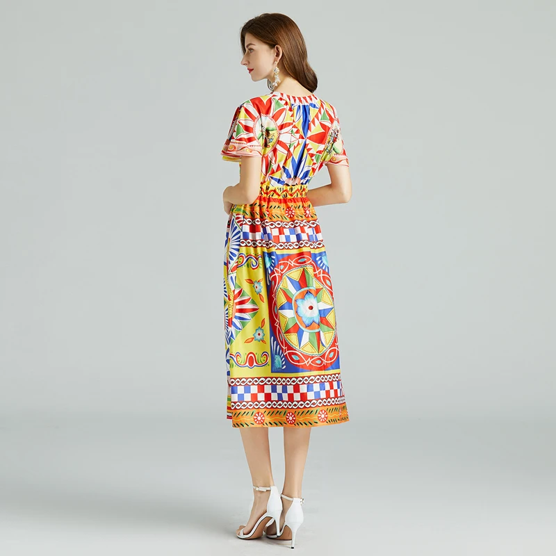 Женское элегантное платье разноцветное винтажное праздничное с принтом солдата