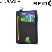 jinbaolai cross border genuine leather foreign trade mens rfid anti theft brush with ring amazon hot selling wallet card holder
