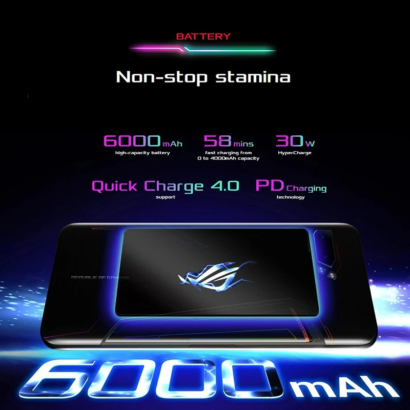 Asus ROG Phone II ZS660KL мобильный телефон 6 59 &quot120 Гц экран 8 Гб 128 ГБ Snapdragon 855 + 6000 мАч 48 Мп