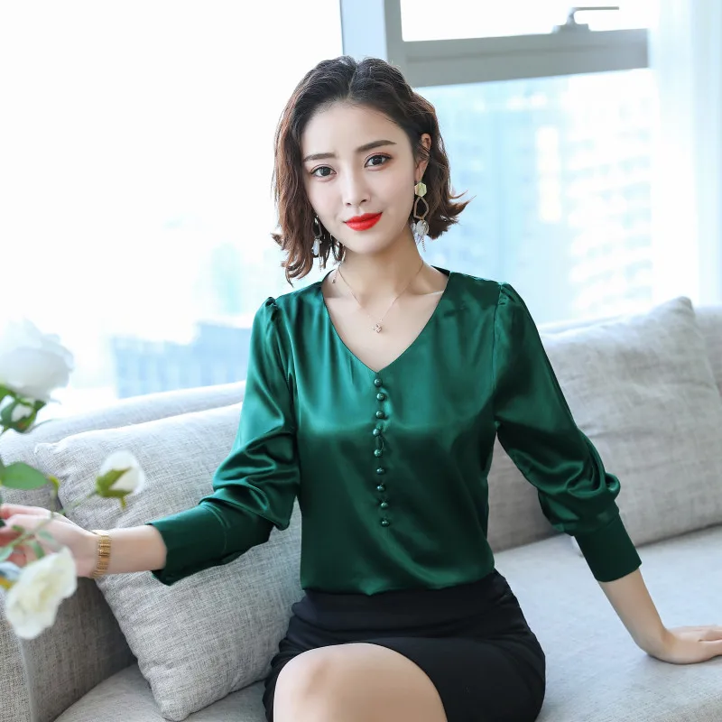 Женские топы и блузки Весенняя Повседневная шелковая блузка свободные рубашки с