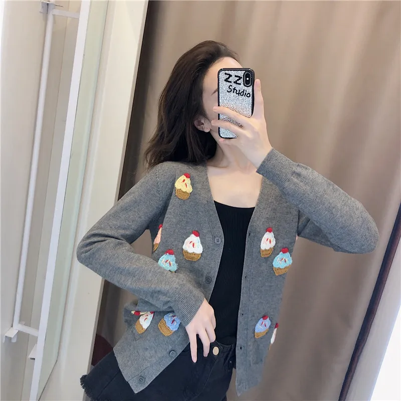 

Blue Black Sweater Jacket Women's cardigan autumn 2020 new loose lazy style short Knitted Top
