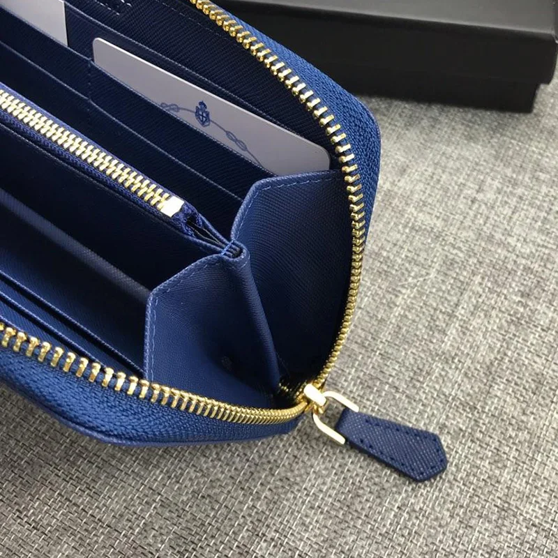 Темно-синий Натуральная кожа Известный P бренд длинный кошелек на молнии для мужчин и женщин маленькая сумка без ручек кошелек Роскошный новая модель наивысшего качества - Цвет: Темно-синий