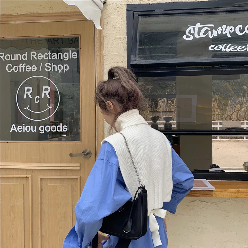 

Women Fall 2020 Women Turtleneck Bandage Knitted Sweaters Vest Solid Shirt Tops Streetwear Fashion Knitwear Ropa Mujer