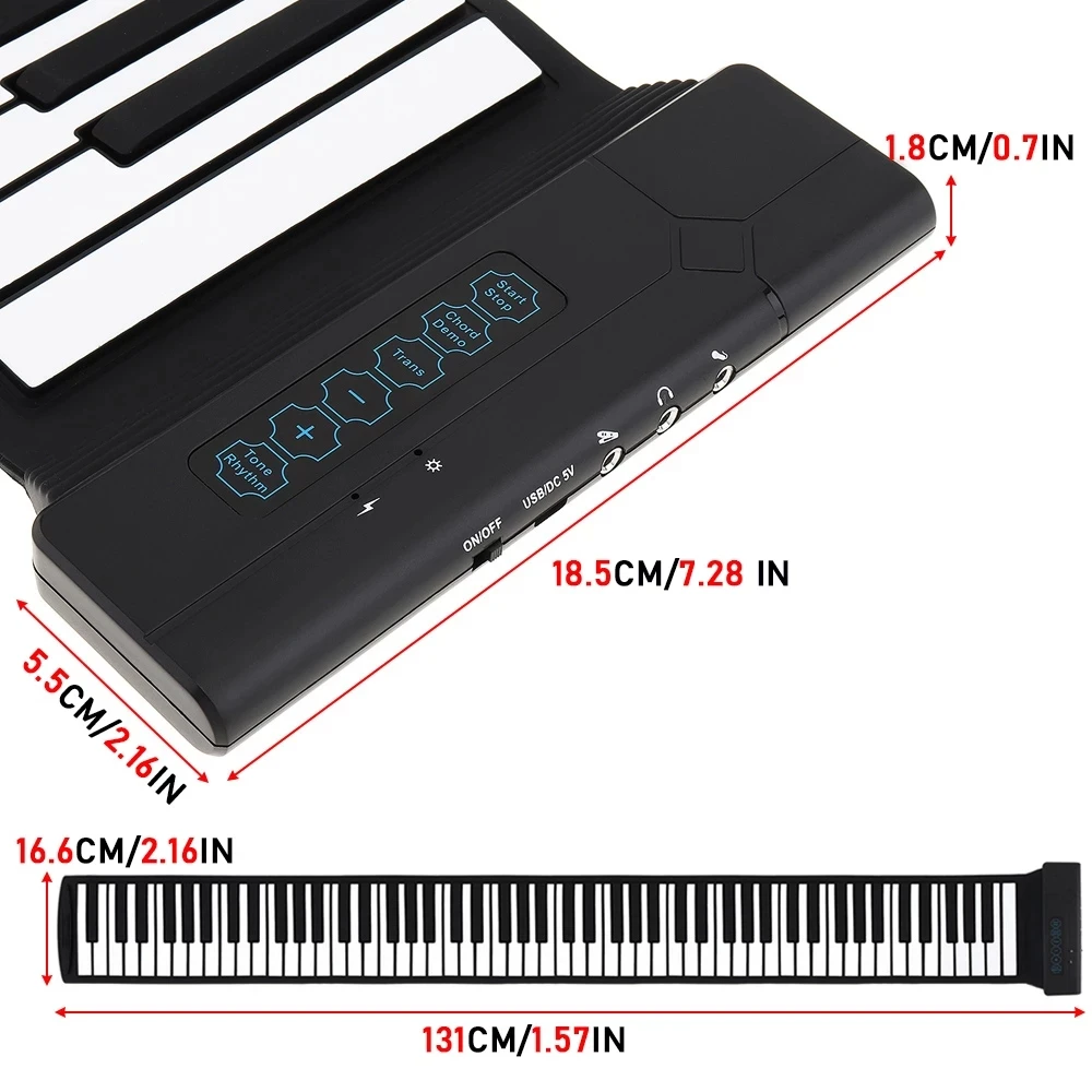 88 Key Electronic Piano Flexible Keyboard USB Portable Collapsible ABS Soft Plastic Silicone