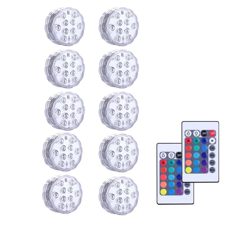 10 lights 2 remote Погружной светодиодный светильник s Водонепроницаемый IP68 светильник для бассейна RGB подводный светильник фонтан Пруд светильник ing аквариум вечерние украшения - Испускаемый цвет: 10 lights 2 remote