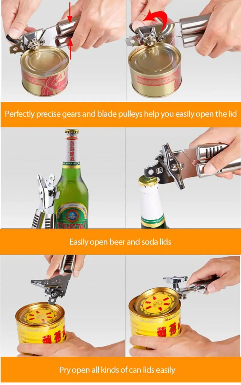 

Stainless Steel Professional Tin Manual Can Opener Multifunctional Craft Beer Grip Opener Cans Bottle Opener Kitchen Gadgets