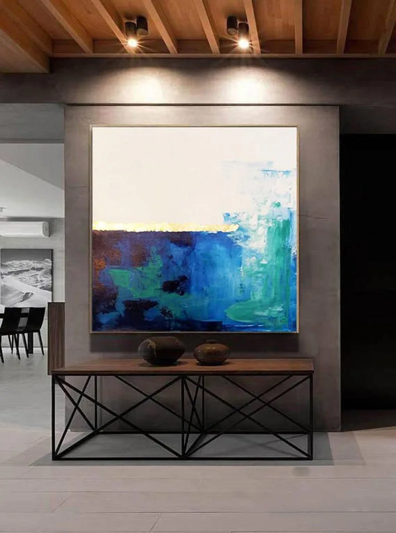 Koop Handgemaakte Canvas Schilderij Canvas Art Muur Decor Home Decoratie Accessoires En Goud Moderne Amerikaanse Stijl Abstract Schilderij Blauw