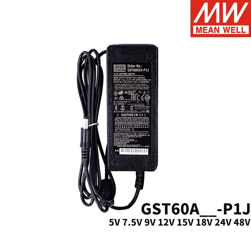 Mean Well GST60A-P1J 60 Вт адаптер питания 5 В 7 в 9 12 15 18 24 48 Meanwell универсальный источник |