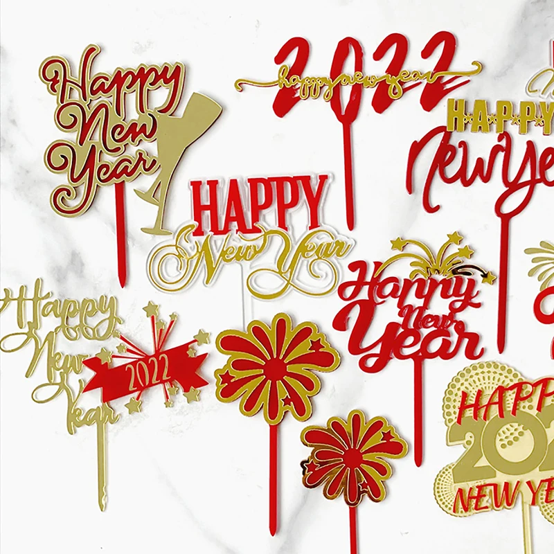 

23 Styles Cake Topper Happy New Year Pink Gold Acrylic Cake Toppers Cake Birthday Party Cake Decorations 2022 Cake Insert