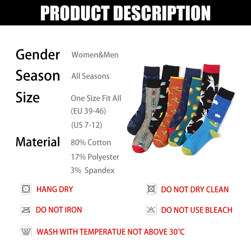 

New Mens Socks Abstract Eight-Diagram Tactics Pattern Hip hop Cool Socks For Men Winter Thick Long Skate Funny Socks Colorful