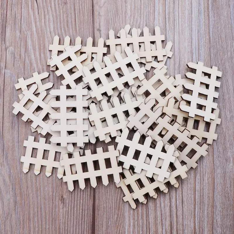 

B2RB 25pcs Cut Wooden Fence Embellishment Wooden Shape Craft Wedding Deco