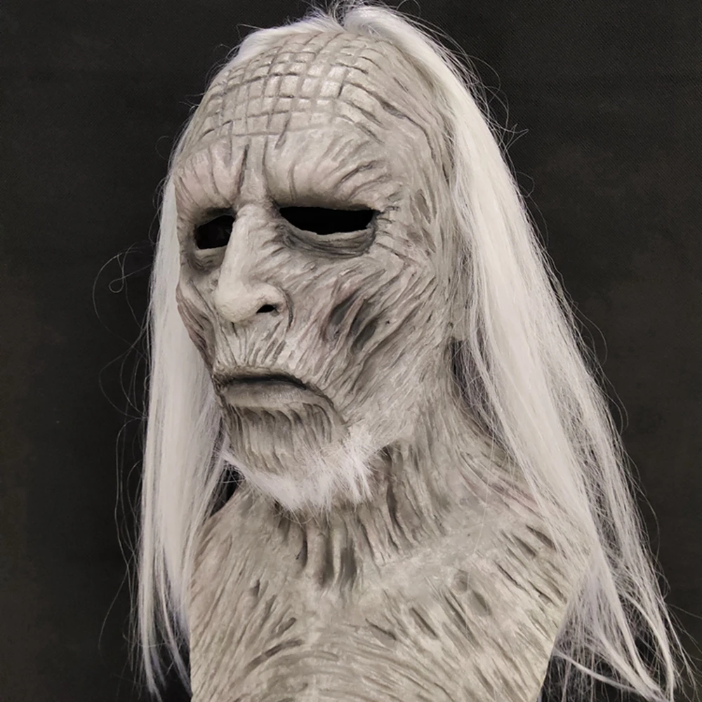 

Новинка 2022, латексная маска с белыми волосами для Хэллоуина, реалистичный страшный костюм для косплея на Хэллоуин, латексная маска Вечерние