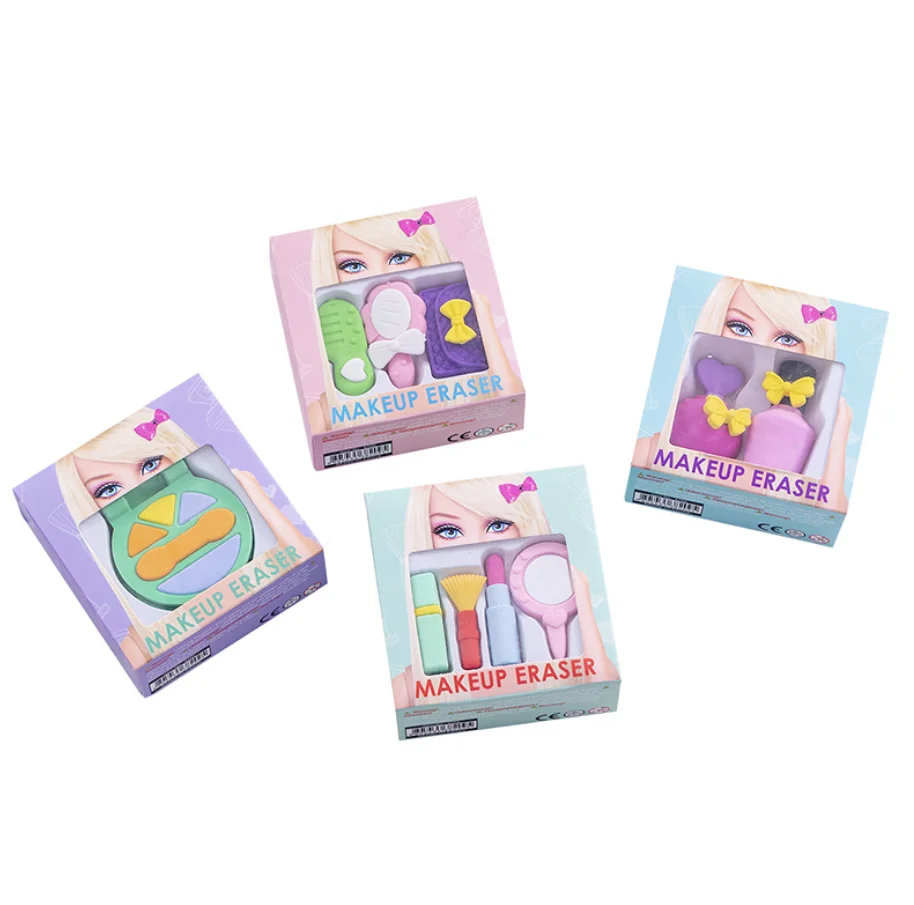 Милые Мини Губная помада зеркало гребень Ластик Набор kawaii карандашные Ластики