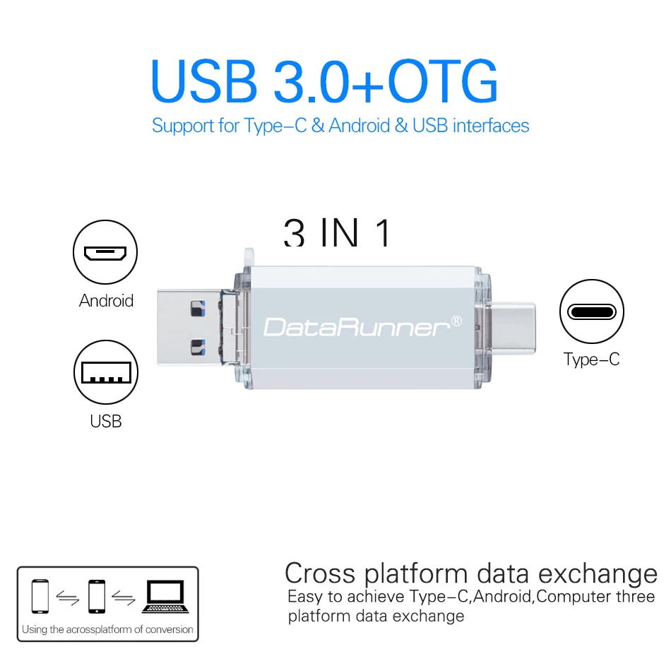 Новый Usb 3 0 DataRunne OTG USB флеш-накопитель Тип C для iPhone/Android/PC 16 ГБ 32 64 Гб 128 256 Флешка
