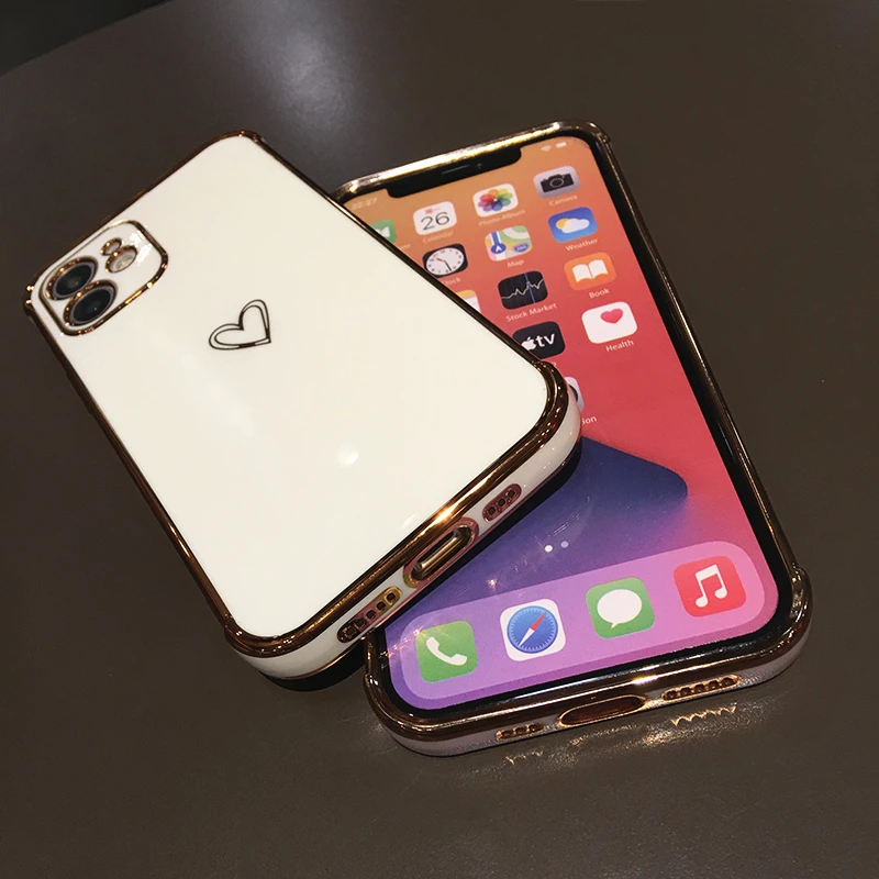 

Luxurious Electroplating Heart-Shaped Mobile Phone Case, For iPhone 12 11 Pro Max XSmax XS XR X 8 7 Plus Silicone Back Cover