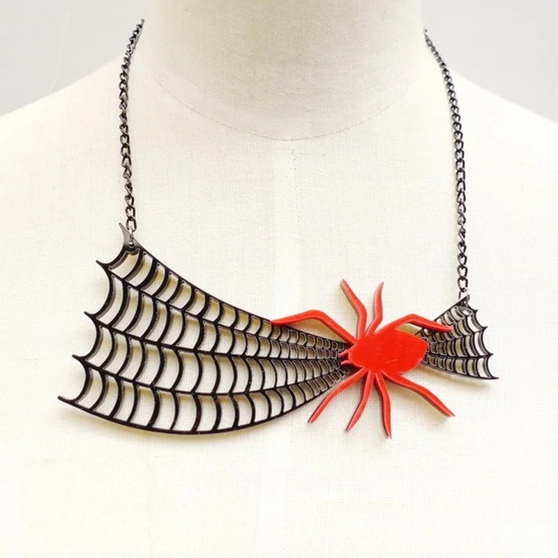 

Spider Necklace Jewelr 2021 New Arrival Fashion Acrylic Spider Web Pendant Necklace Hyperbole Short Chain Choker Insect Necklace