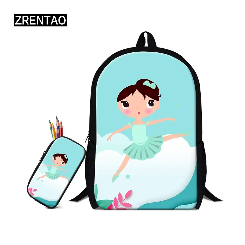 

ZRENTAO 2 PCS\set mochilas girl school backpack with pencil case double zipper shoulder bags with side pockets kids bookbags