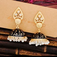 1pair fashion gold color inlaid pearl earrings metal bell tassel earrings for women retro european american popular jewelry
