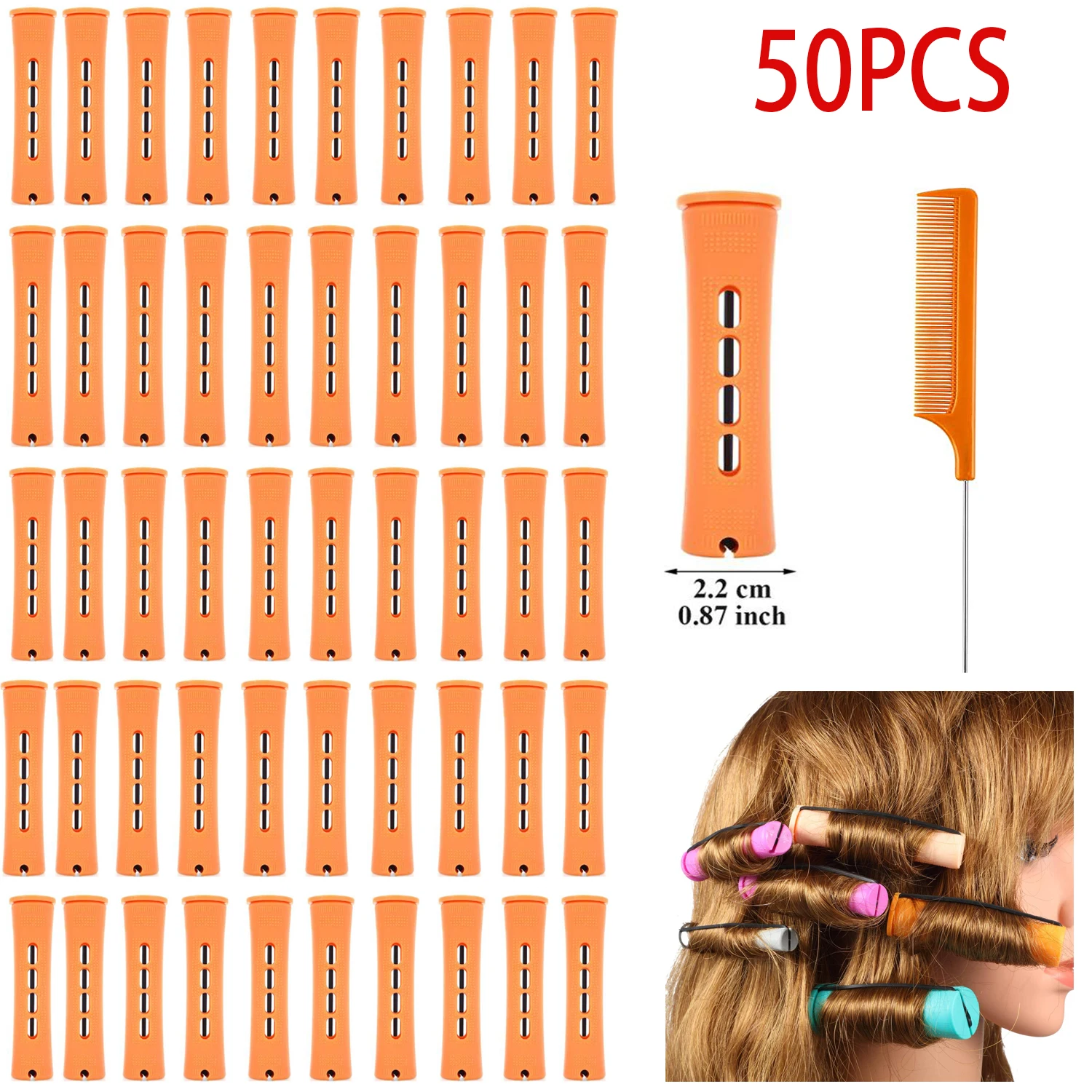 50 stück Haar Dauerwelle Stangen Kunststoff Kältewelle Stangen Haar Curling Roller Haar Styling Friseur Werkzeuge (0,87 Zoll, orange)