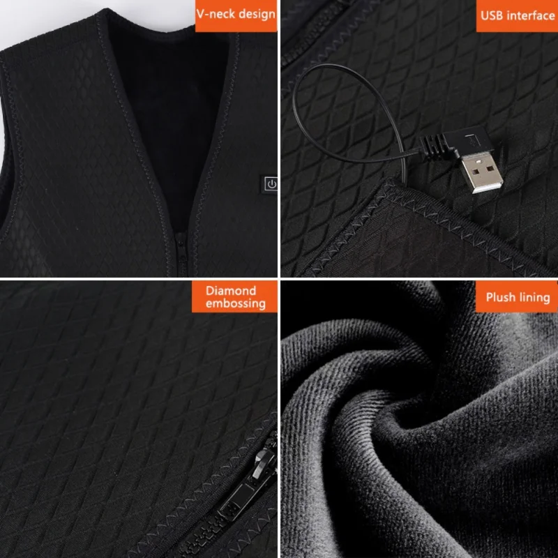 

Heated Vest Jacket USB Men Winter Electric Heated Sleeveless Jacket Outdoor Fishing Hunting Waistcoat Hiking Vest